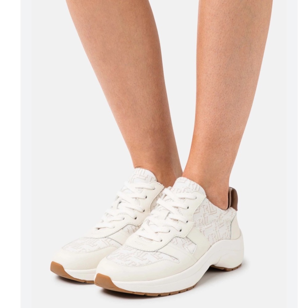 LAUREN RALPH‎ LAUREN - Rylee Vanilla Monogram Jacquard Sneakers| Size 5